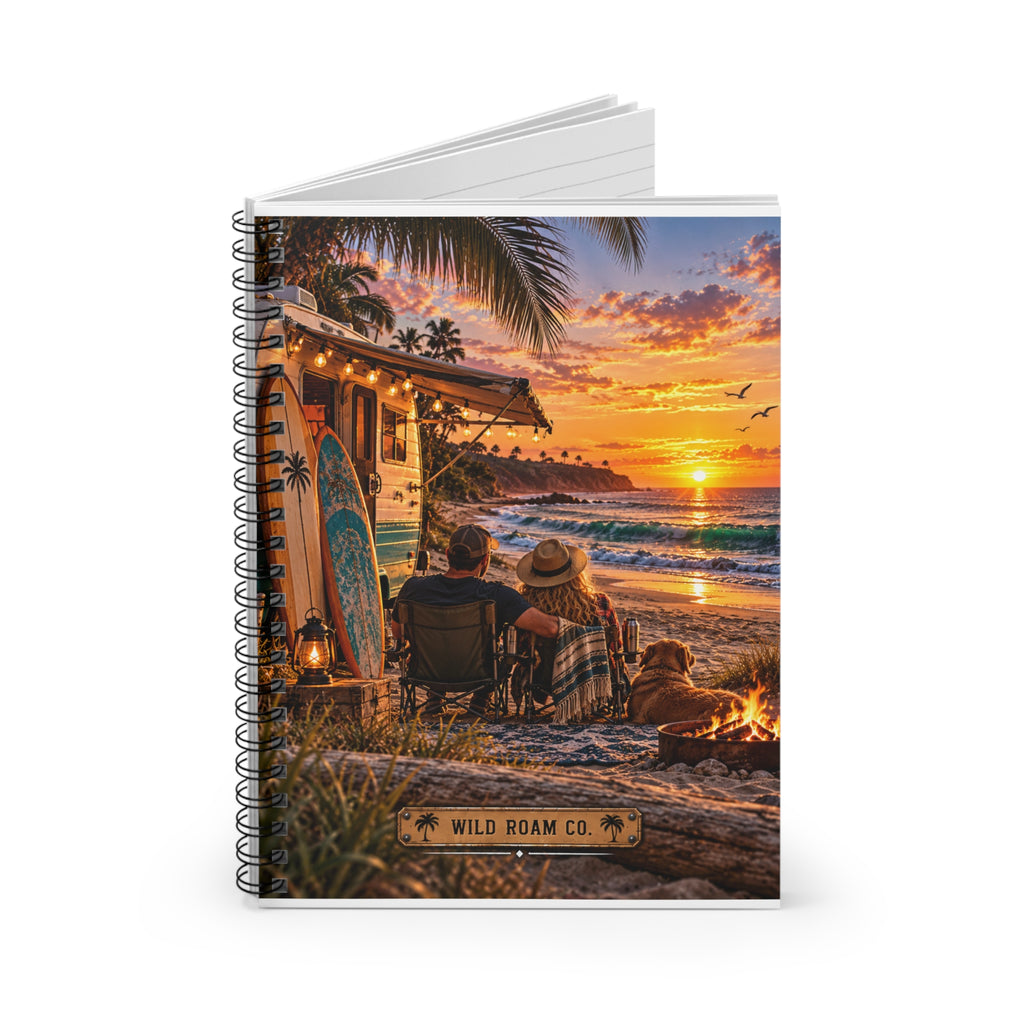 Beach Sunset Spiral Notebook — 'Wild Roam Co.' Travel Journal, Lined Pages