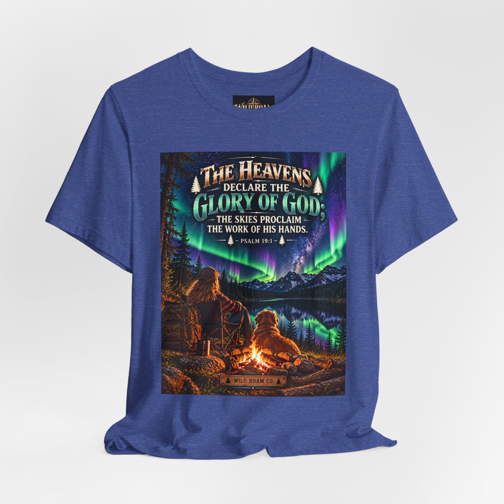 Women's Christian Nature T-Shirt — "The Heavens Declare the Glory of God" Campfire Aurora Tee