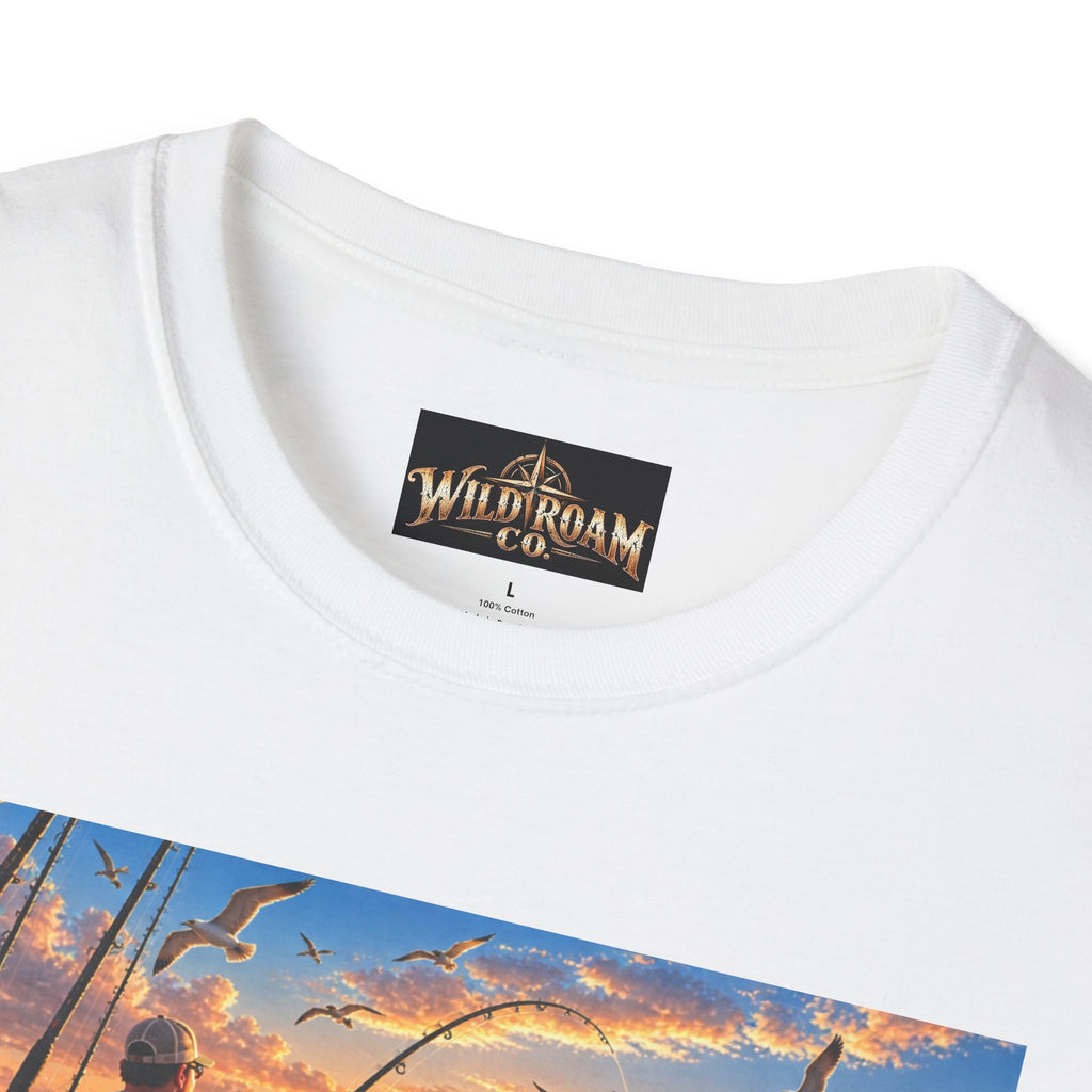 Wild & Free to Roam Fishing T-Shirt — Ocean Sunset Angler Tee
