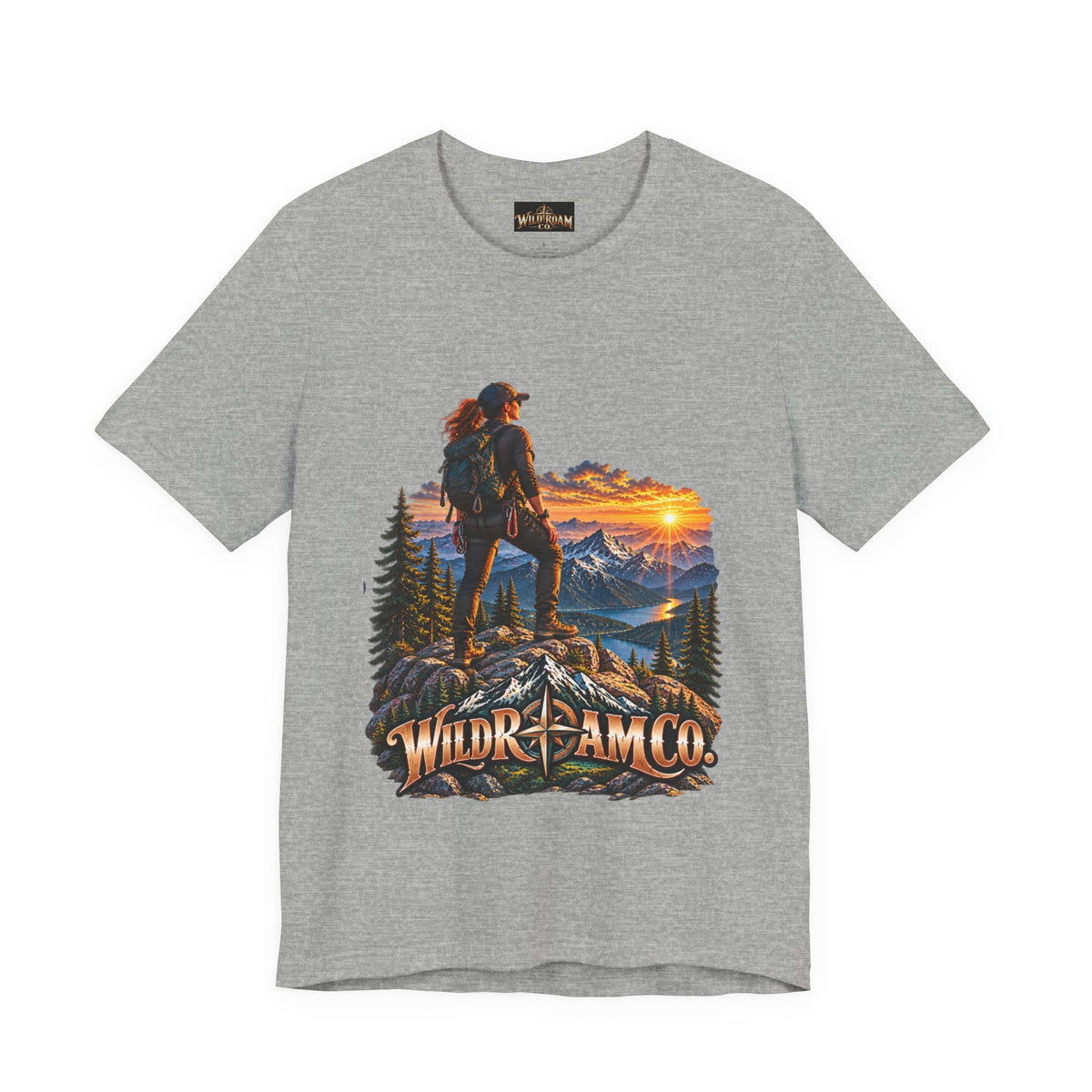 Women's Hiker Sunset T-Shirt — Wild Roam Co. Mountain Adventure Tee