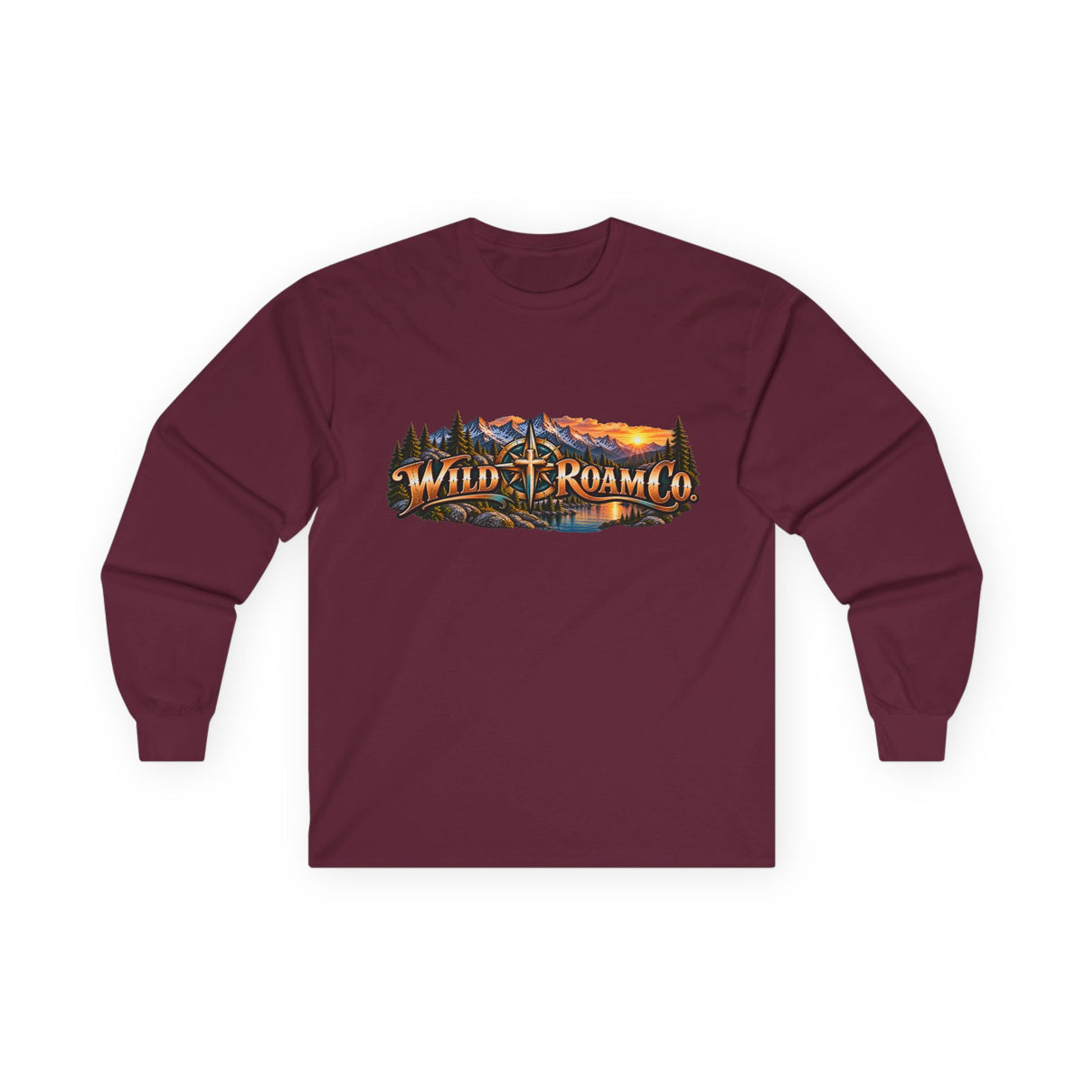Long Sleeve Tee - "Wild + Roam Co." Faith Logo Sunset Graphic with Acts 13:47 Scripture Back