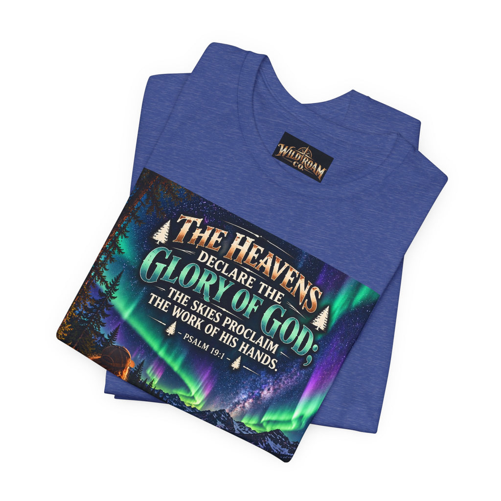 Women's Christian Nature T-Shirt — "The Heavens Declare the Glory of God" Campfire Aurora Tee