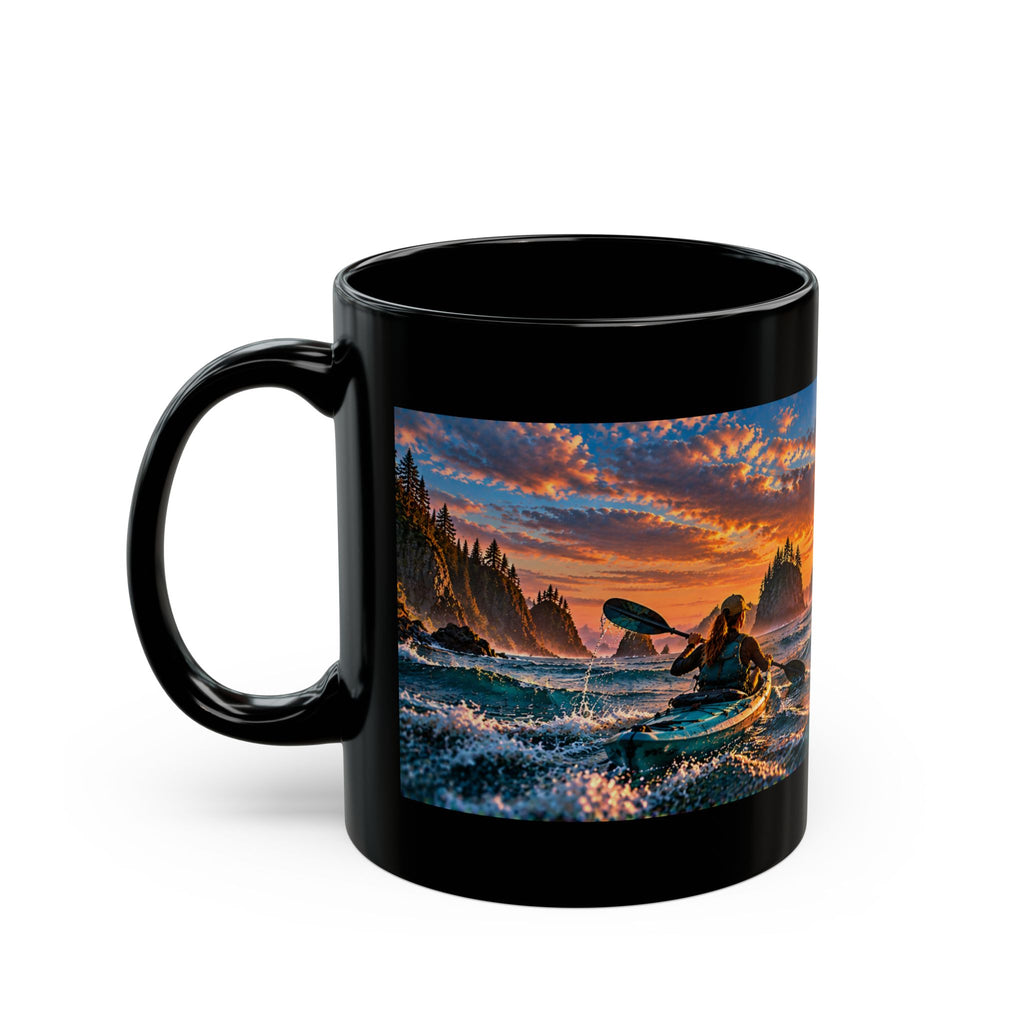 Sunset Coastal Arch Black Mug – WildDream Co. Scenic Ocean Sunrise Coffee Cup (11oz/15oz)
