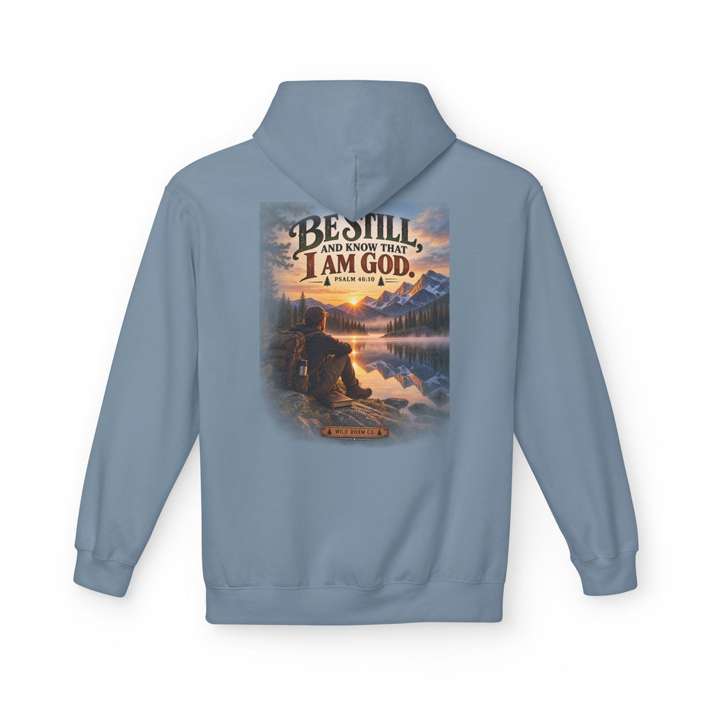 Men's Christian Nature Hoodie — “Be Still and Know That I Am God” Scenic Sweatshirt