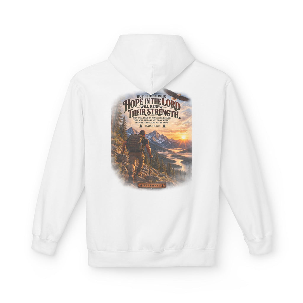 Men's Hope in the Lord Hiking Hoodie — Wild Roam Co. Sunset Mountain Faith Pullover