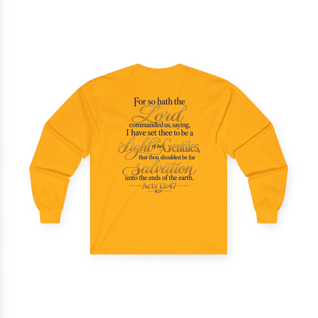 Long Sleeve Tee - "Wild + Roam Co." Faith Logo Sunset Graphic with Acts 13:47 Scripture Back