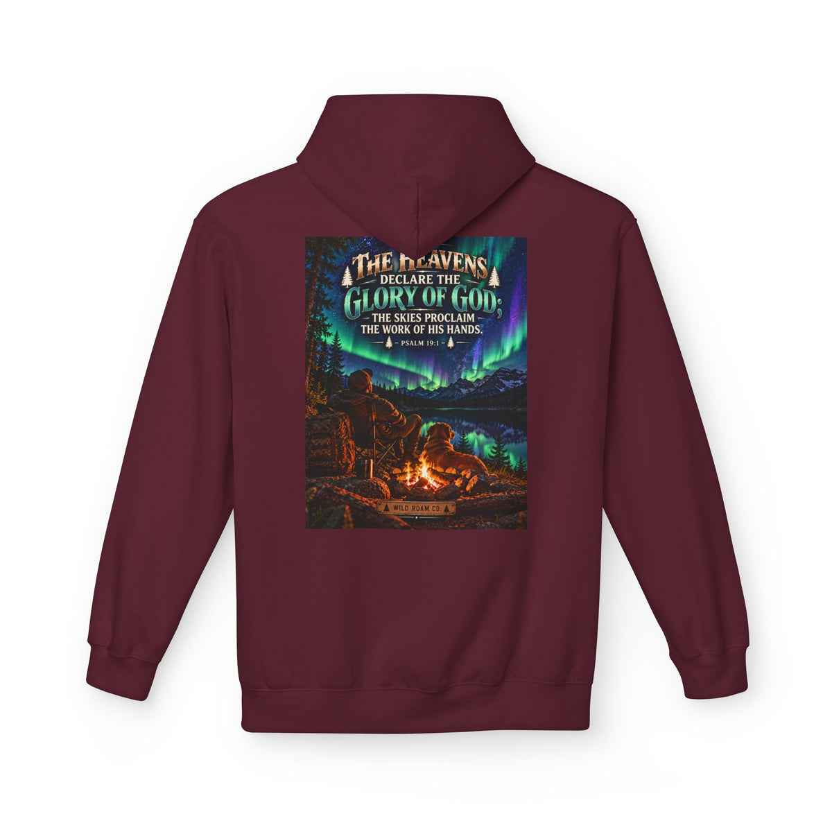Men's Wilderness Campfire Hoodie — "The Heavens Declare" Scenic Christian Adventure Pullover