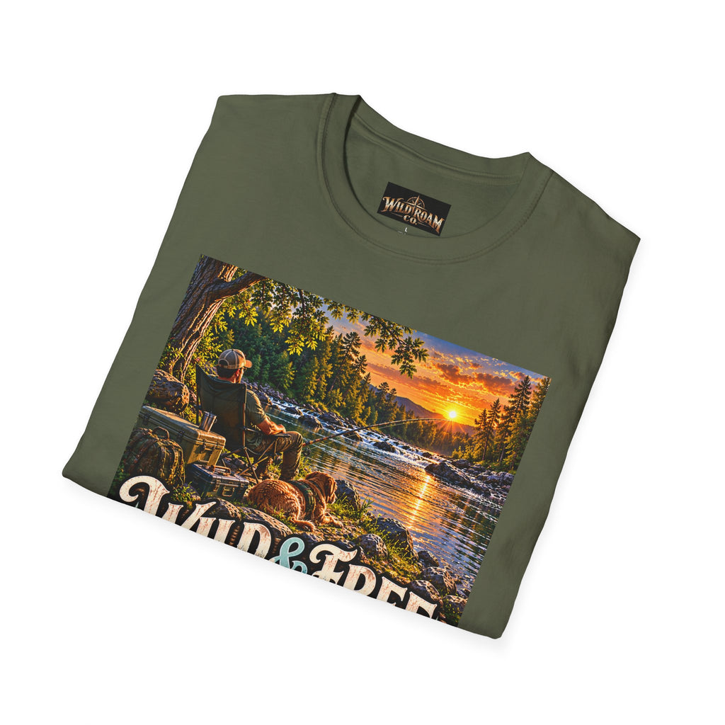 Wild & Free to Roam T-Shirt — Scenic River Fishing Sunset Outdoor Adventure Tee