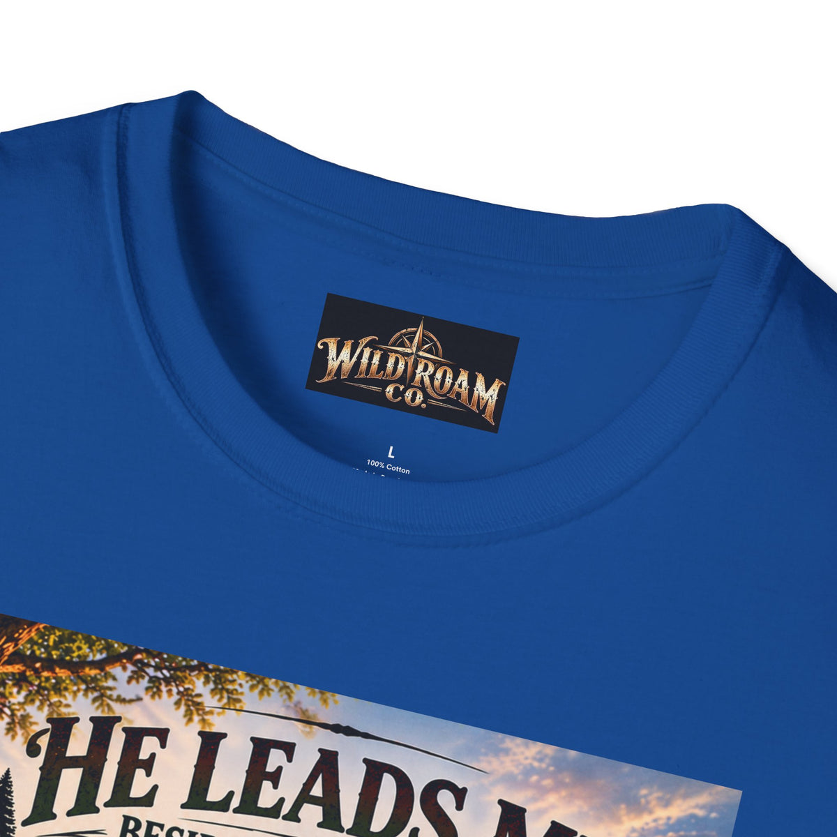 Men's He Leads Me Psalm 23 Scenic T-Shirt — Christian Faith Outdoors Graphic Tee
