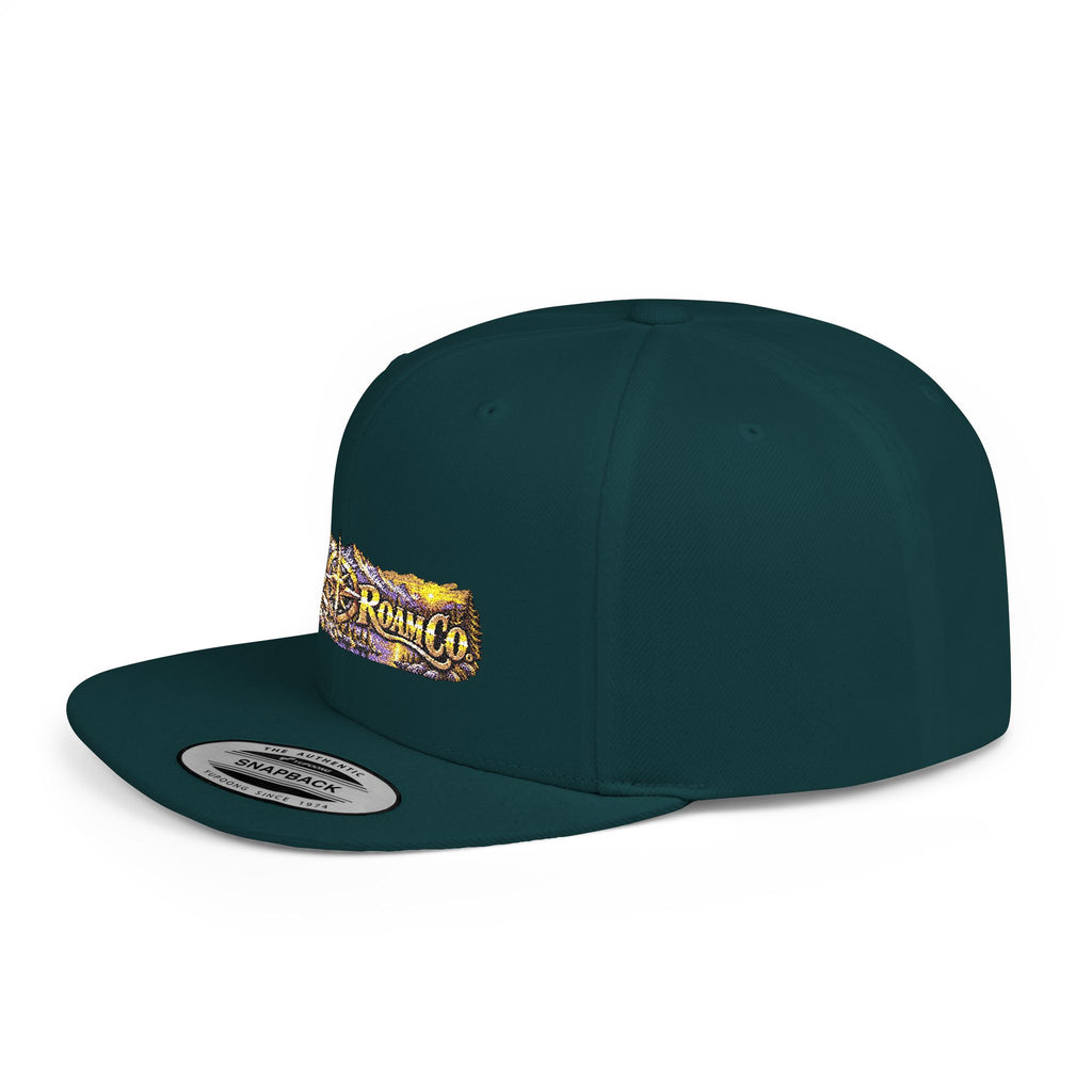 Snapback Hat — Mountain Sunrise 'Wander & Roam' Embroidered Flat Bill