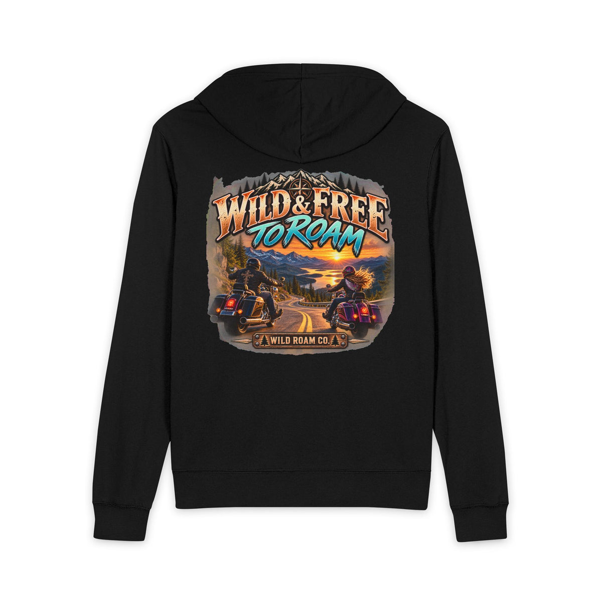 Wild & Free to Roam Hoodie — Motorcycle Sunset Zip-Up