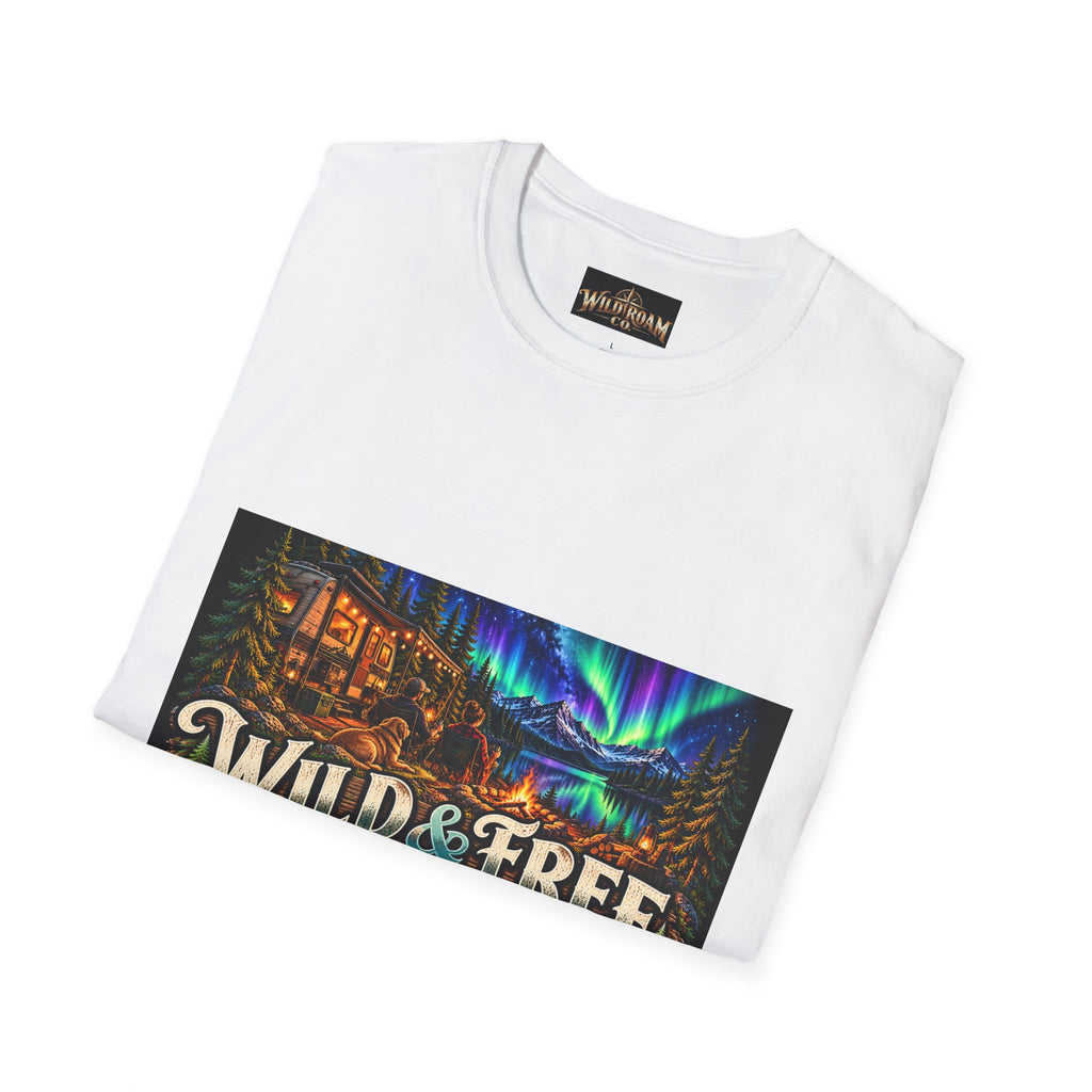 T-Shirt — Wild & Free to Roam Northern Lights Cabin Graphic Tee