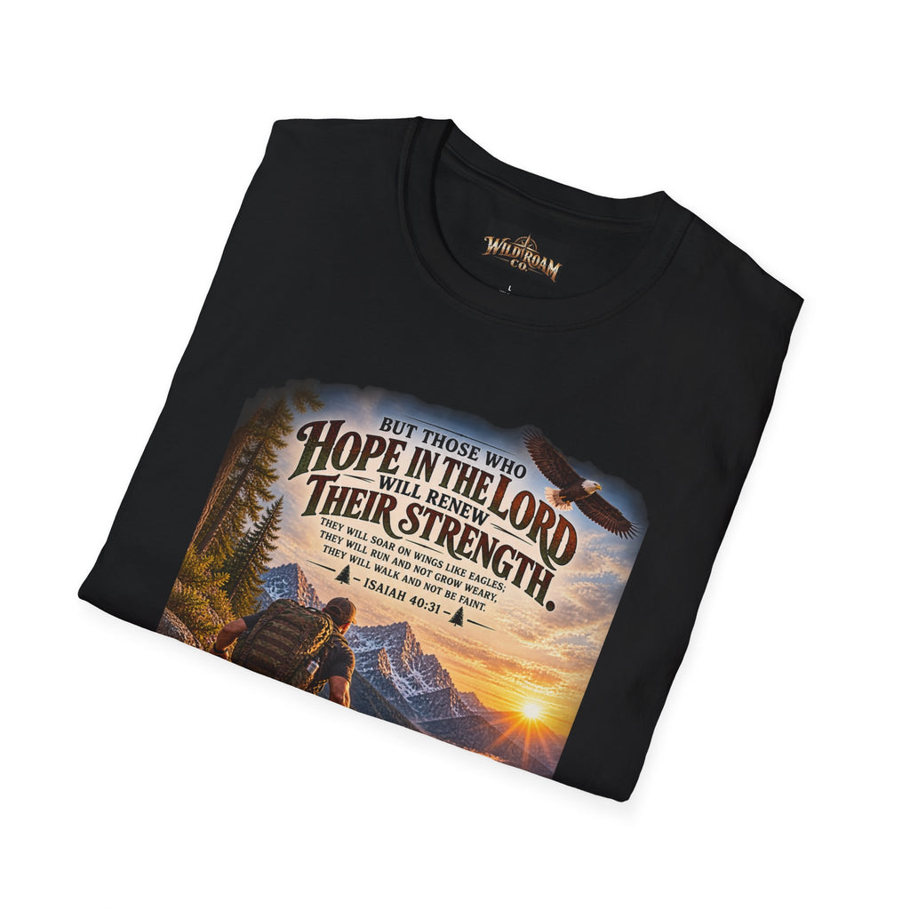 Men's Christian Hiking T-Shirt — "Those Who Hope in the Lord Will Renew Their Strength" Inspirational Faith Tee