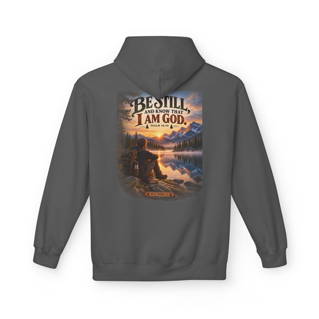 Men's Christian Nature Hoodie — “Be Still and Know That I Am God” Scenic Sweatshirt