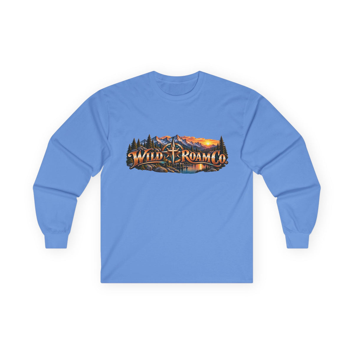 Long Sleeve Tee - "Wild + Roam Co." Faith Logo Sunset Graphic with Acts 13:47 Scripture Back