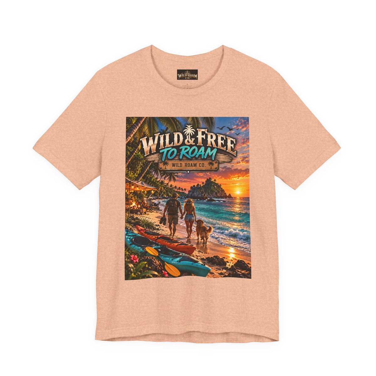 Wild & Free to Roam Beach T-Shirt — Sunset Surf Adventure Tee