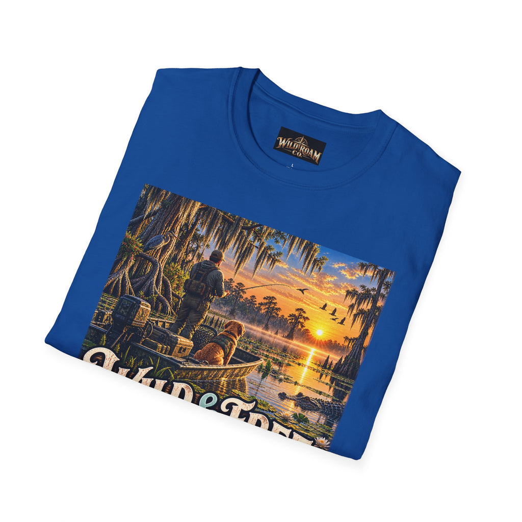 Wild & Free to Roam T-Shirt —Bayou Sunset Fishing Adventure Graphic Tee