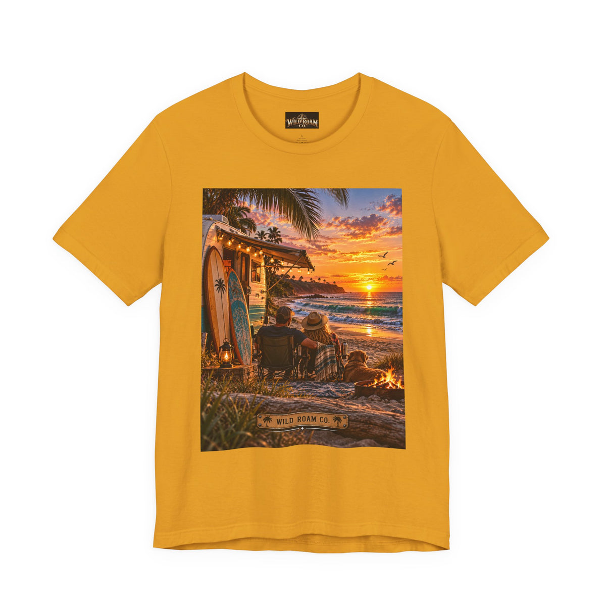 Sunset Surf Camp Tee — Beach Sunset Couple Graphic T-Shirt