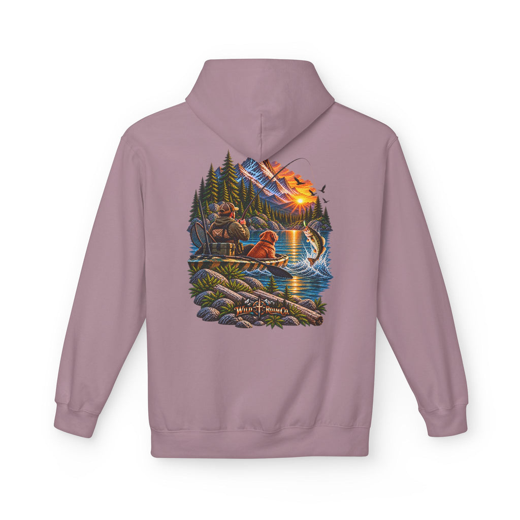 Wild Roam Co. Scenic Adventure Hoodie — "Wild Roam" Mountain & Lake Graphic
