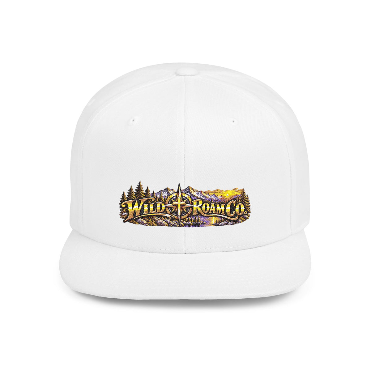 Snapback Hat — Mountain Sunrise 'Wander & Roam' Embroidered Flat Bill