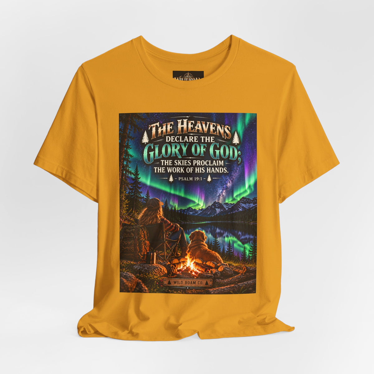 Women's Christian Nature T-Shirt — "The Heavens Declare the Glory of God" Campfire Aurora Tee