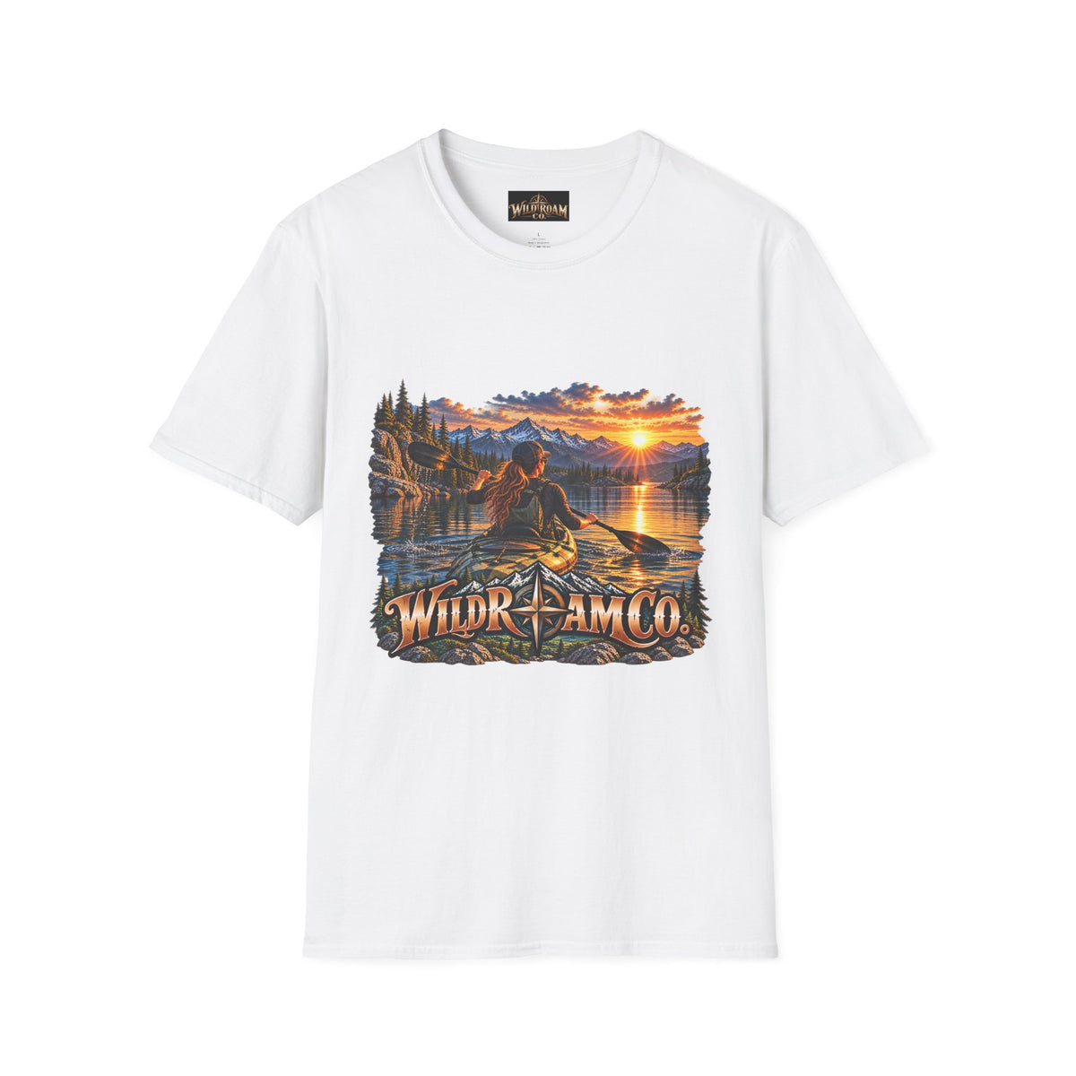 Women's T-shirt--Wild Roam Co Kayak Sunset Graphic(Outdoor Adventure Tee)