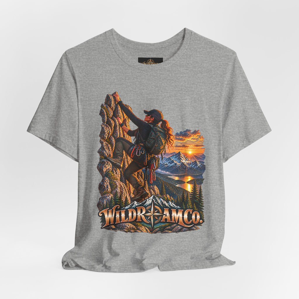 Women's Climber Sunset Tee — Wild Roam Co. Rock Climbing Graphic T-Shirt
