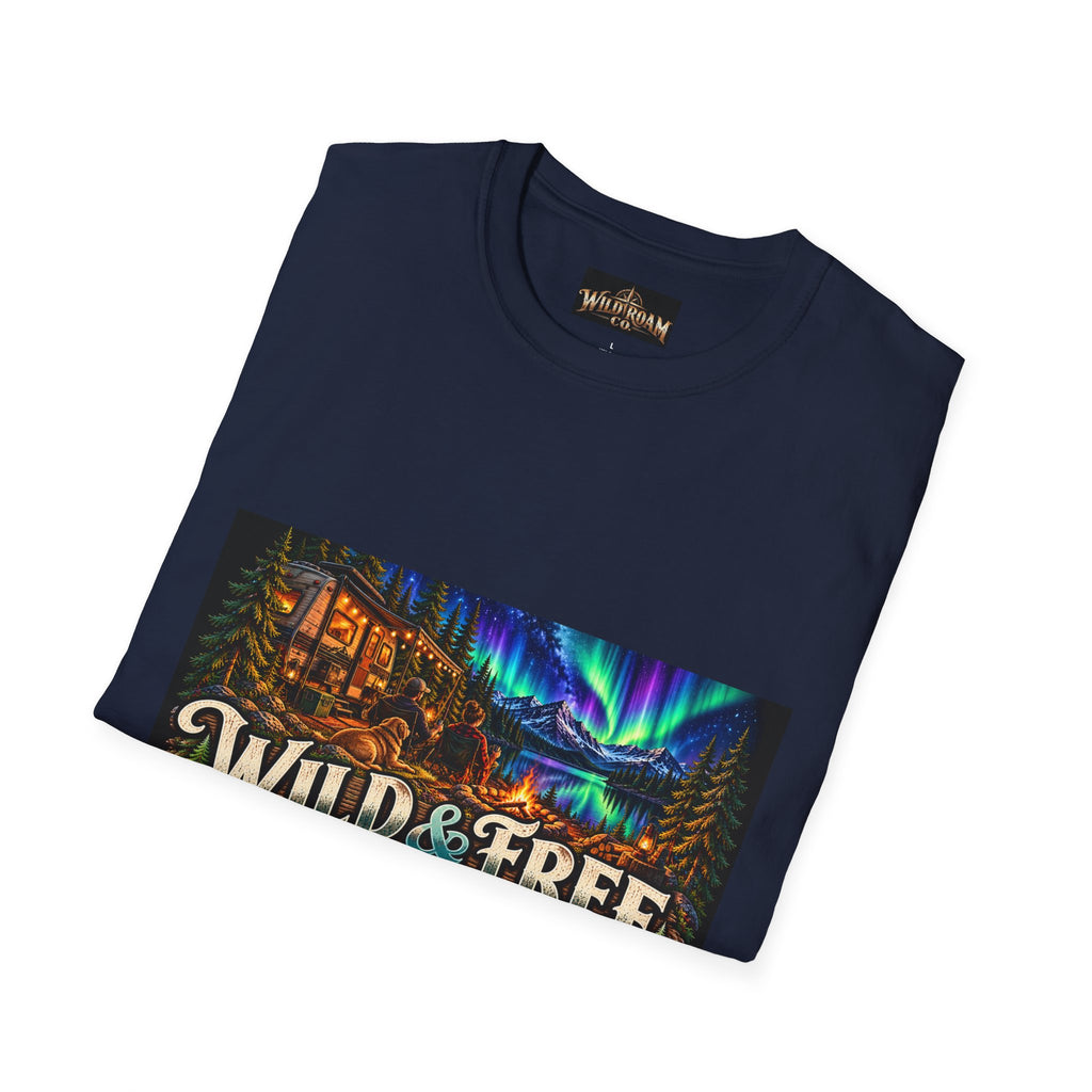 T-Shirt — Wild & Free to Roam Northern Lights Cabin Graphic Tee