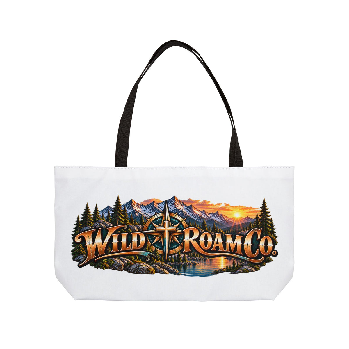 Weekender Tote Bag - Wild Roam Co. Mountain Compass Sunset Travel Tote