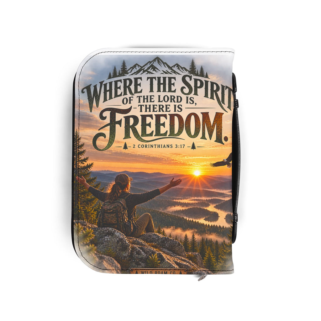 Women's Bible Cover — "Where the Spirit of the Lord Is, There Is Freedom" Scenic Verse Zippered Bible Case