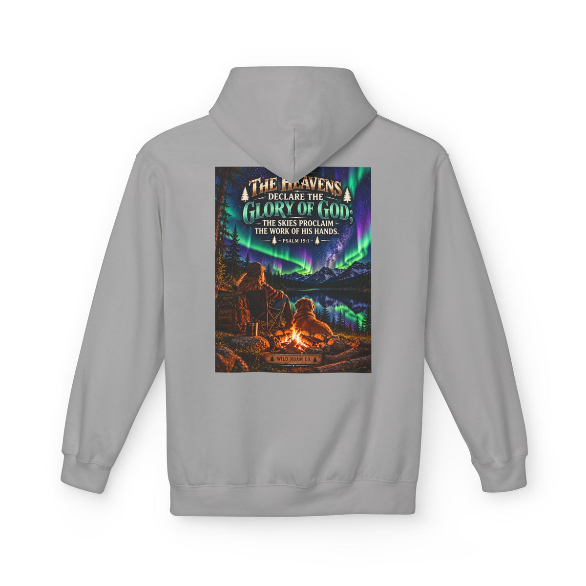 Women's Hoodie - 'Wild Roam Co.' Scenic Christian Campfire Hoodie with Aurora Psalm Design