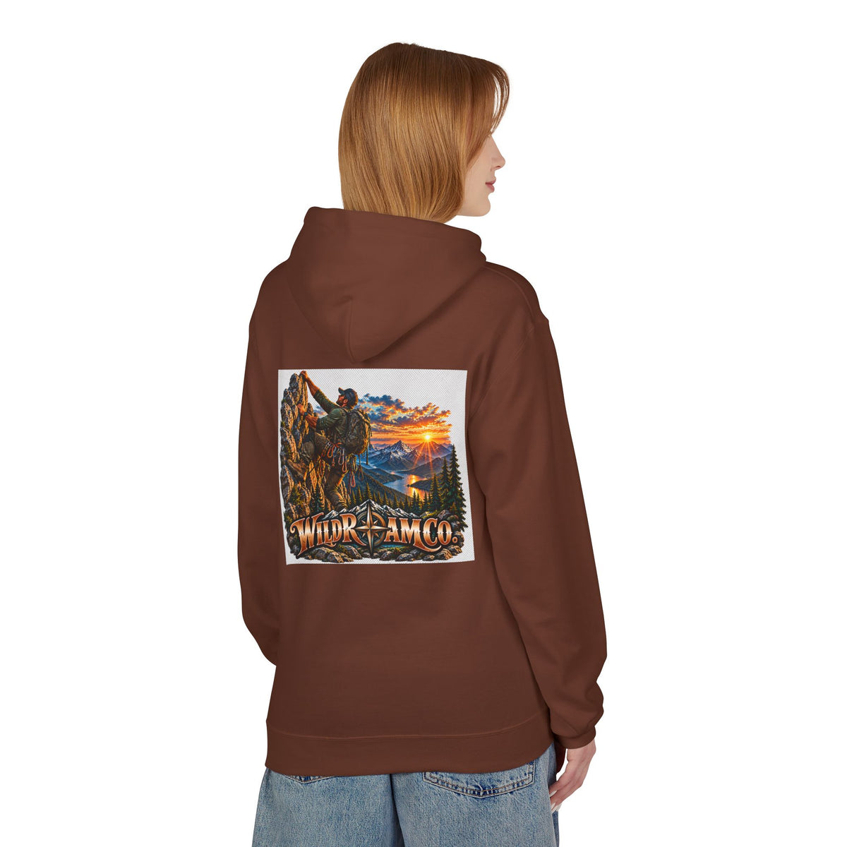Men's Wild Roam Co. Adventure Hoodie — Mountain Sunset Outdoor Graphic Sweatshirt