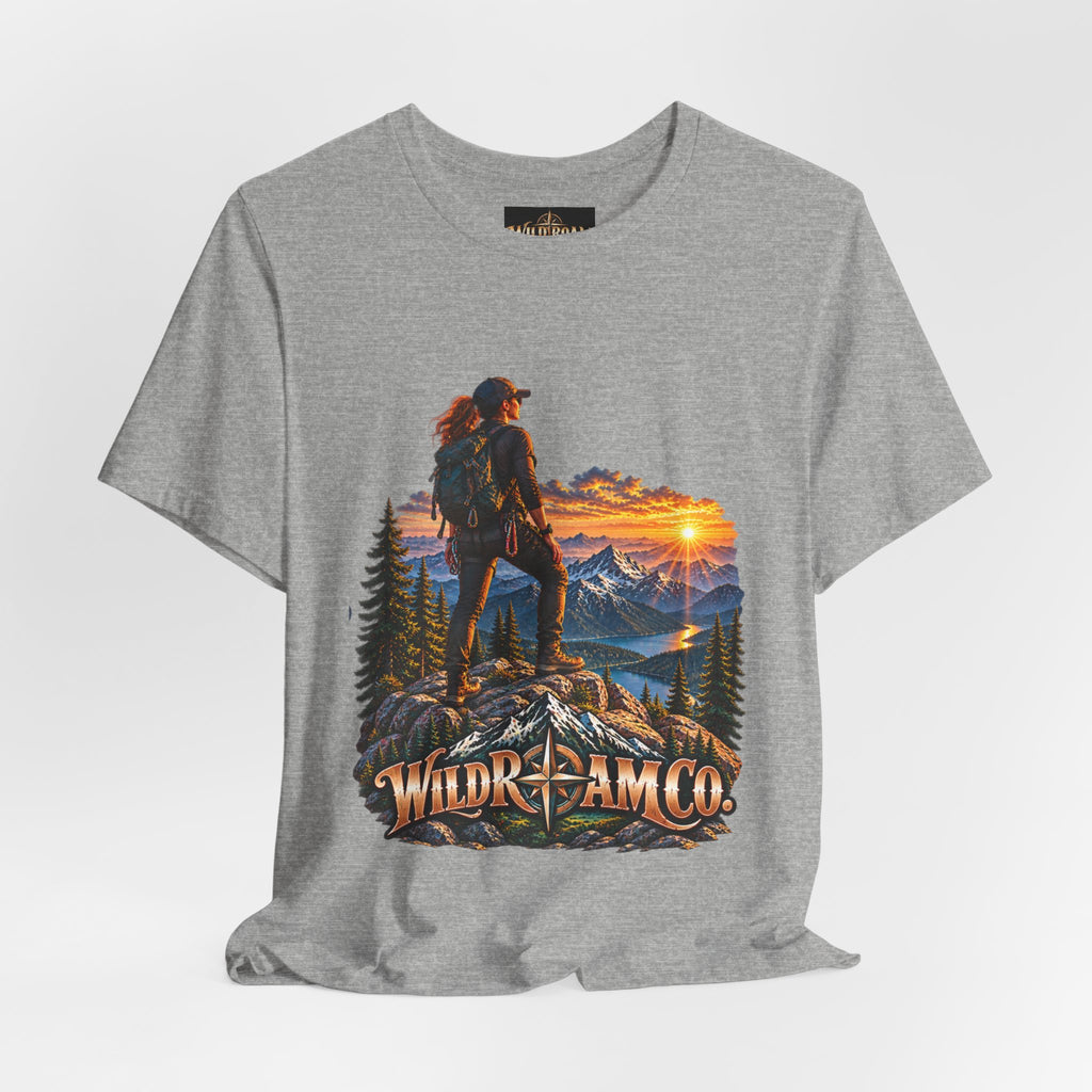 Women's Hiker Sunset T-Shirt — Wild Roam Co. Mountain Adventure Tee