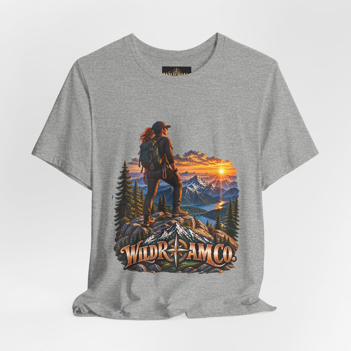 Women's Hiker Sunset T-Shirt — Wild Roam Co. Mountain Adventure Tee