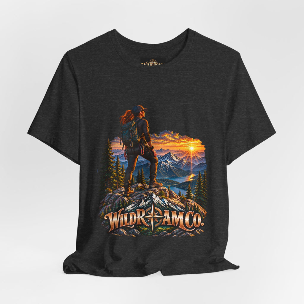 Women's Hiker Sunset T-Shirt — Wild Roam Co. Mountain Adventure Tee