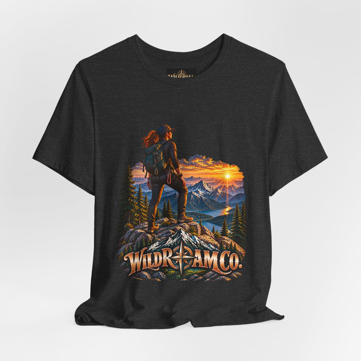 Women's Hiker Sunset T-Shirt — Wild Roam Co. Mountain Adventure Tee