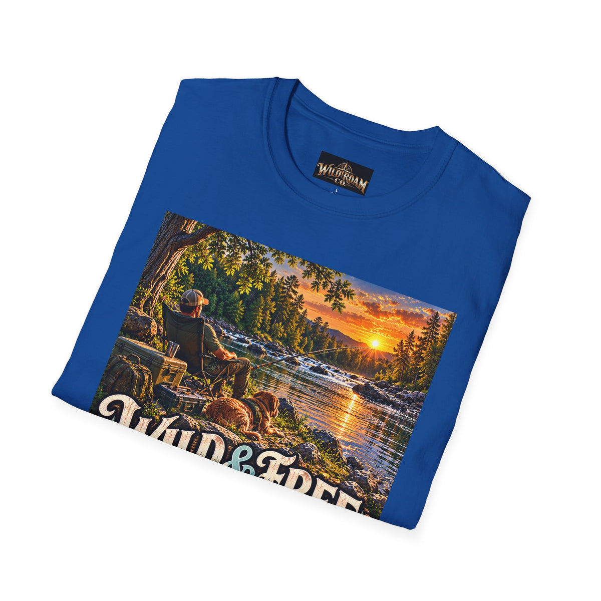 Wild & Free to Roam T-Shirt — Scenic River Fishing Sunset Outdoor Adventure Tee