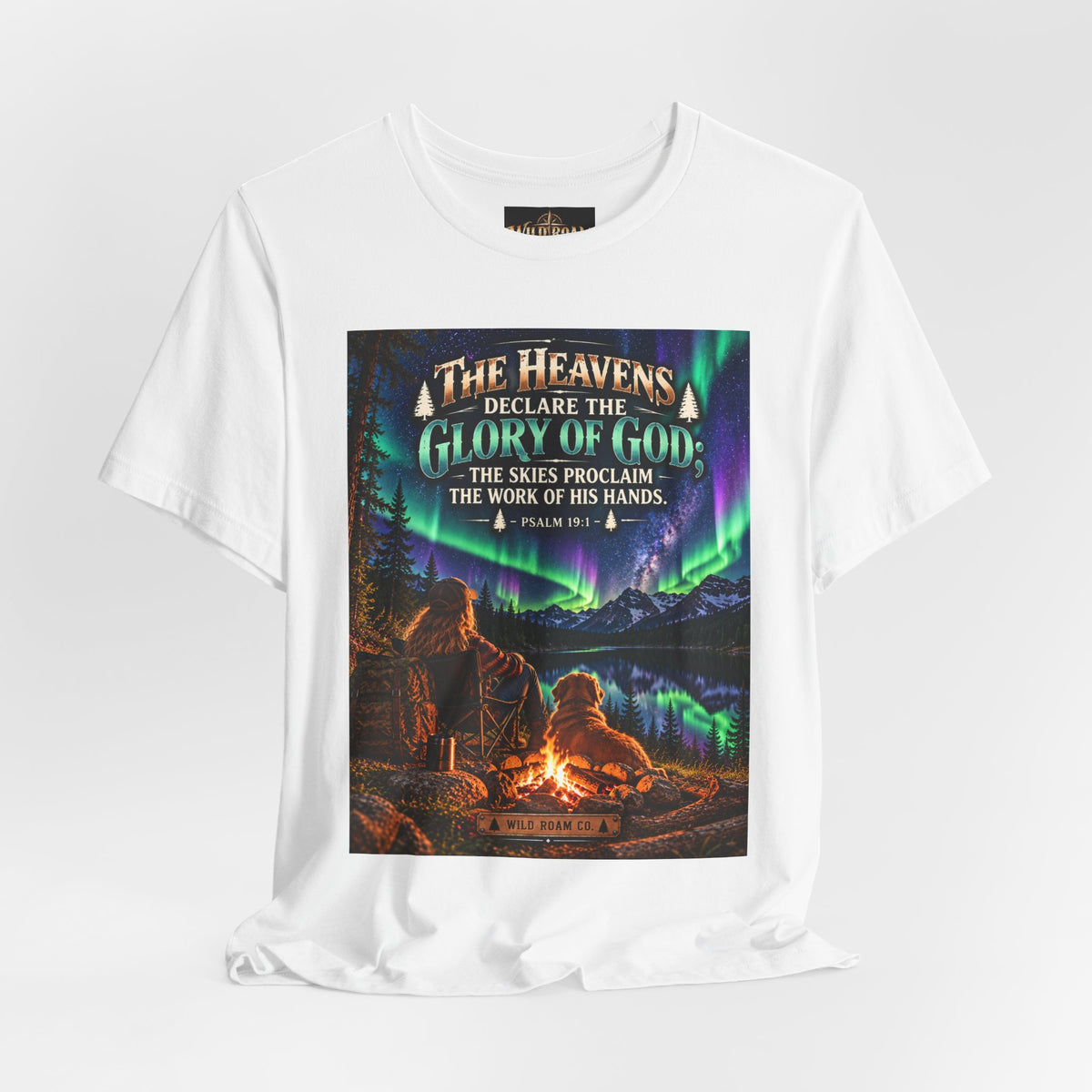 Women's Christian Nature T-Shirt — "The Heavens Declare the Glory of God" Campfire Aurora Tee