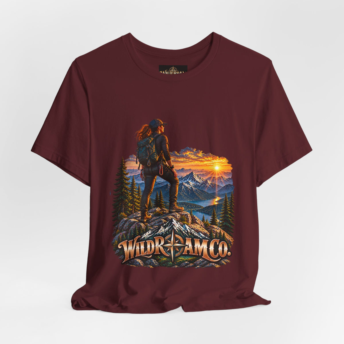 Women's Hiker Sunset T-Shirt — Wild Roam Co. Mountain Adventure Tee
