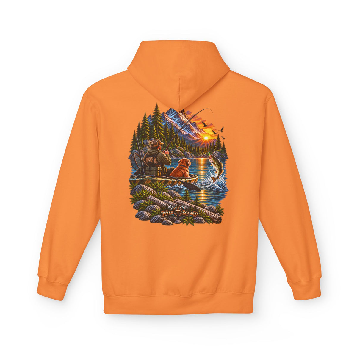 Wild Roam Co. Scenic Adventure Hoodie — "Wild Roam" Mountain & Lake Graphic