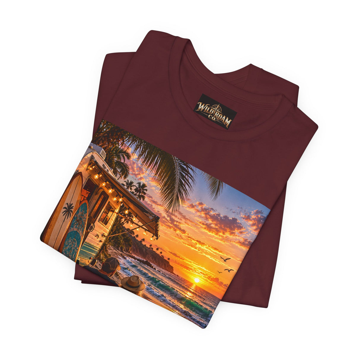 Sunset Surf Camp Tee — Beach Sunset Couple Graphic T-Shirt