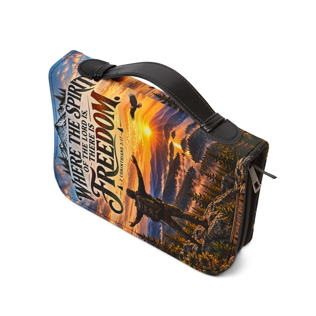 Men's Bible Cover — "Where the Spirit of the Lord Is, There Is Freedom" Zippered Christian Travel Case
