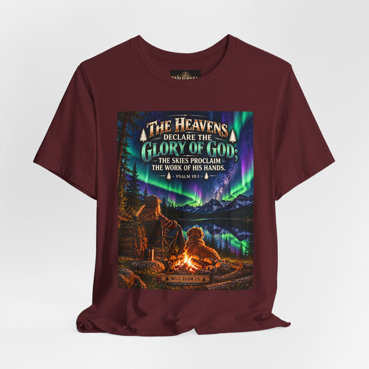 Women's Christian Nature T-Shirt — "The Heavens Declare the Glory of God" Campfire Aurora Tee