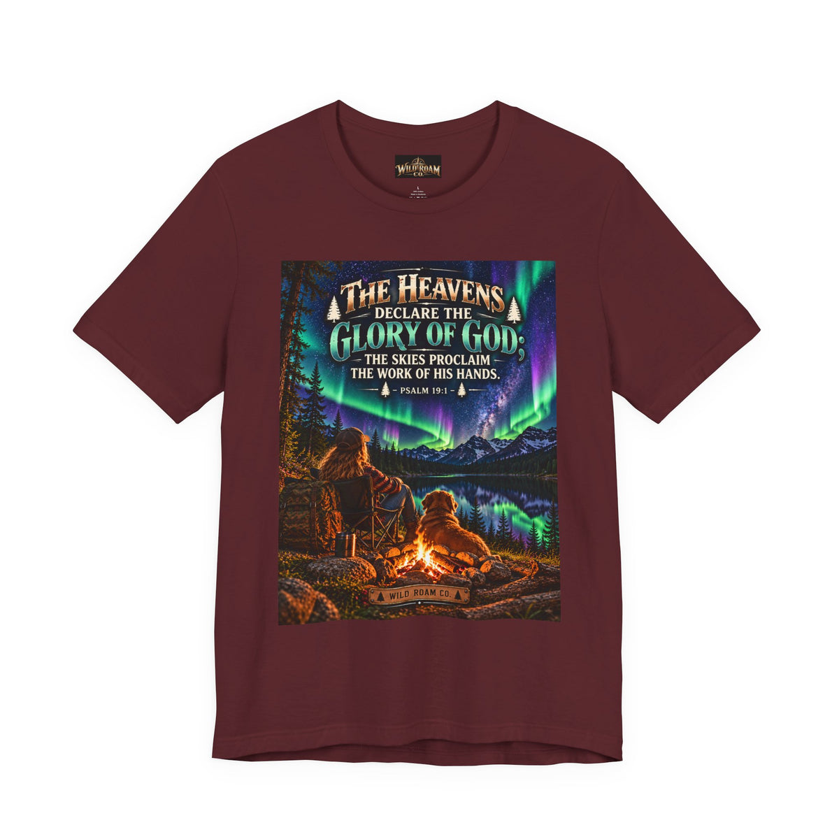 Women's Christian Nature T-Shirt — "The Heavens Declare the Glory of God" Campfire Aurora Tee