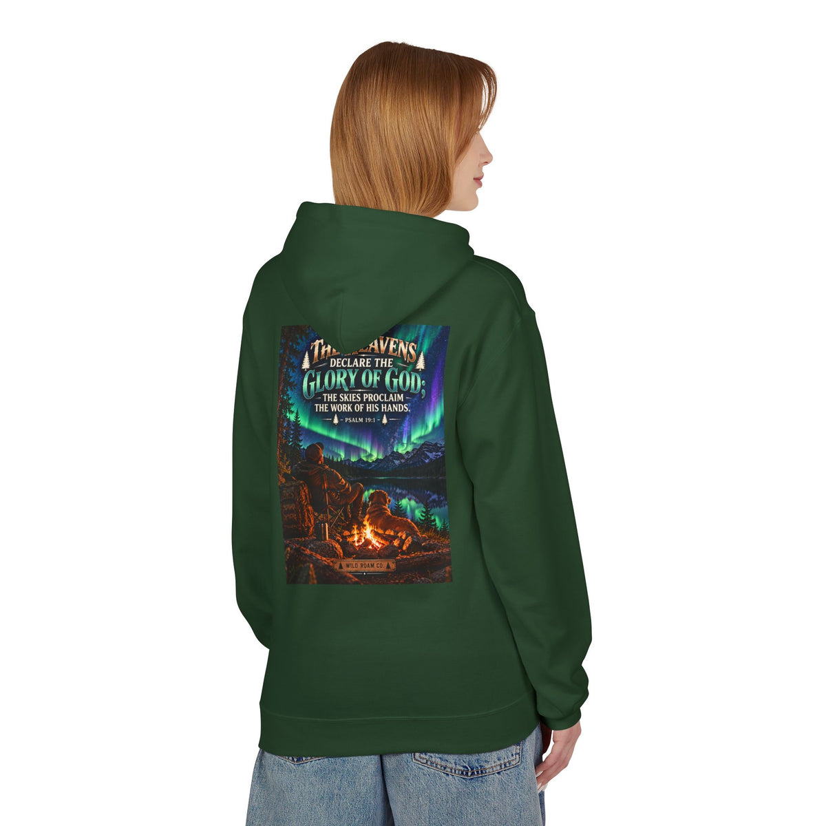Men's Wilderness Campfire Hoodie — "The Heavens Declare" Scenic Christian Adventure Pullover