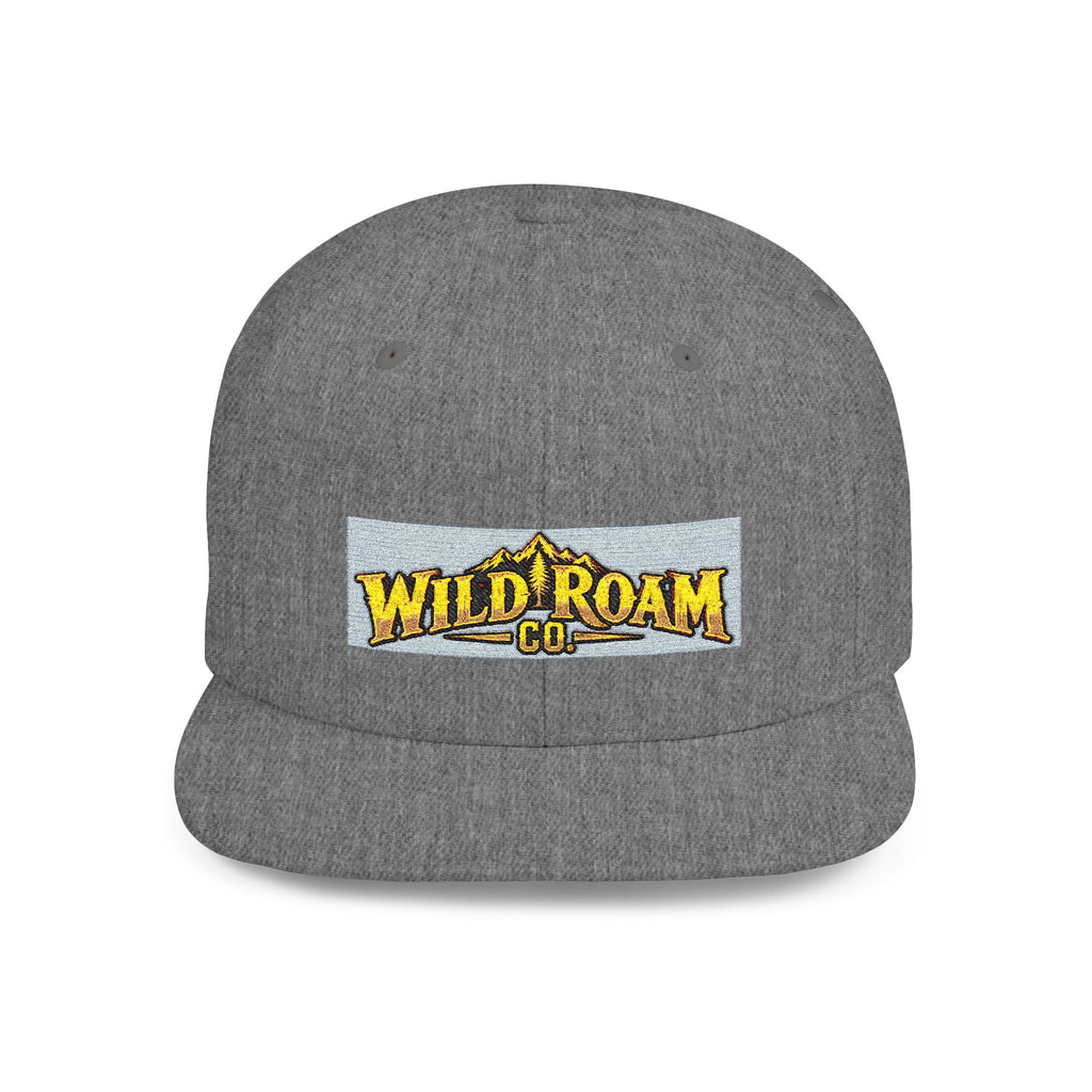 Wild Roam Co. Flat Bill Snapback Hat — Outdoor Adventure Logo Cap