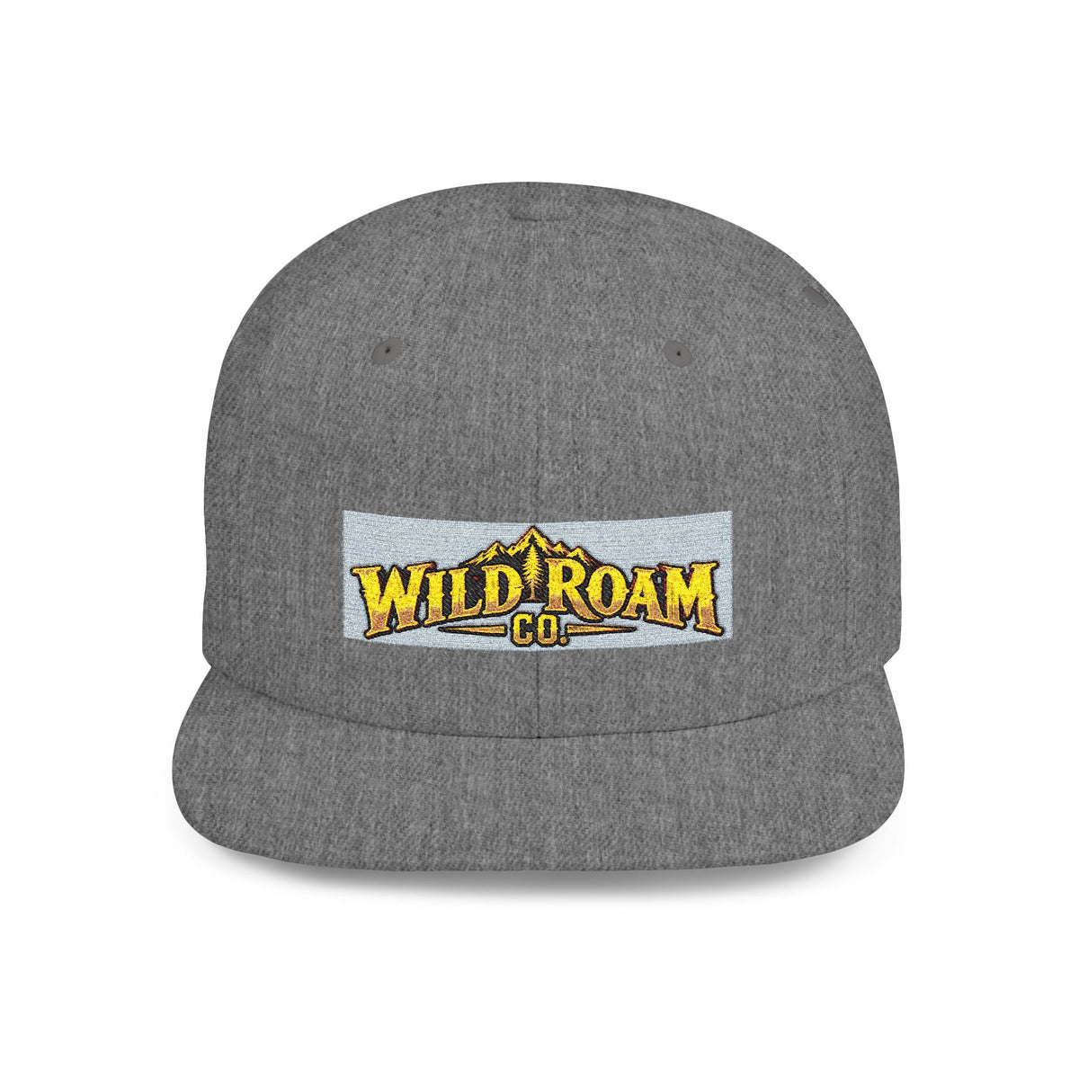 Wild Roam Co. Flat Bill Snapback Hat — Outdoor Adventure Logo Cap