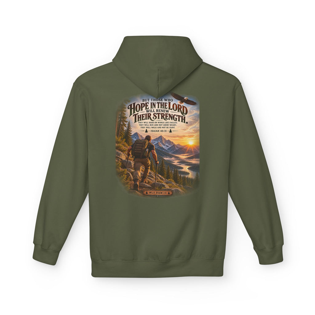 Men's Hope in the Lord Hiking Hoodie — Wild Roam Co. Sunset Mountain Faith Pullover