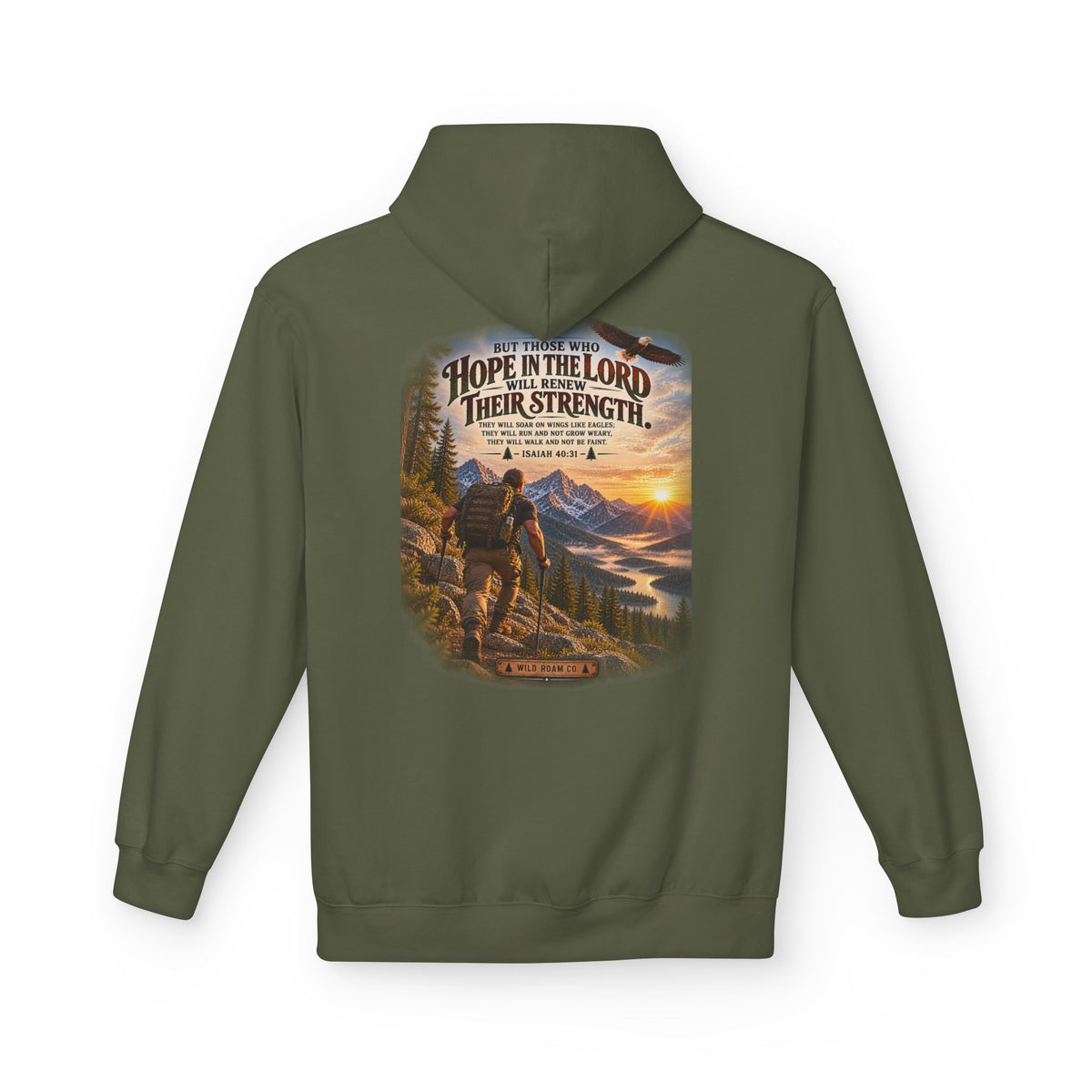 Men's Hope in the Lord Hiking Hoodie — Wild Roam Co. Sunset Mountain Faith Pullover