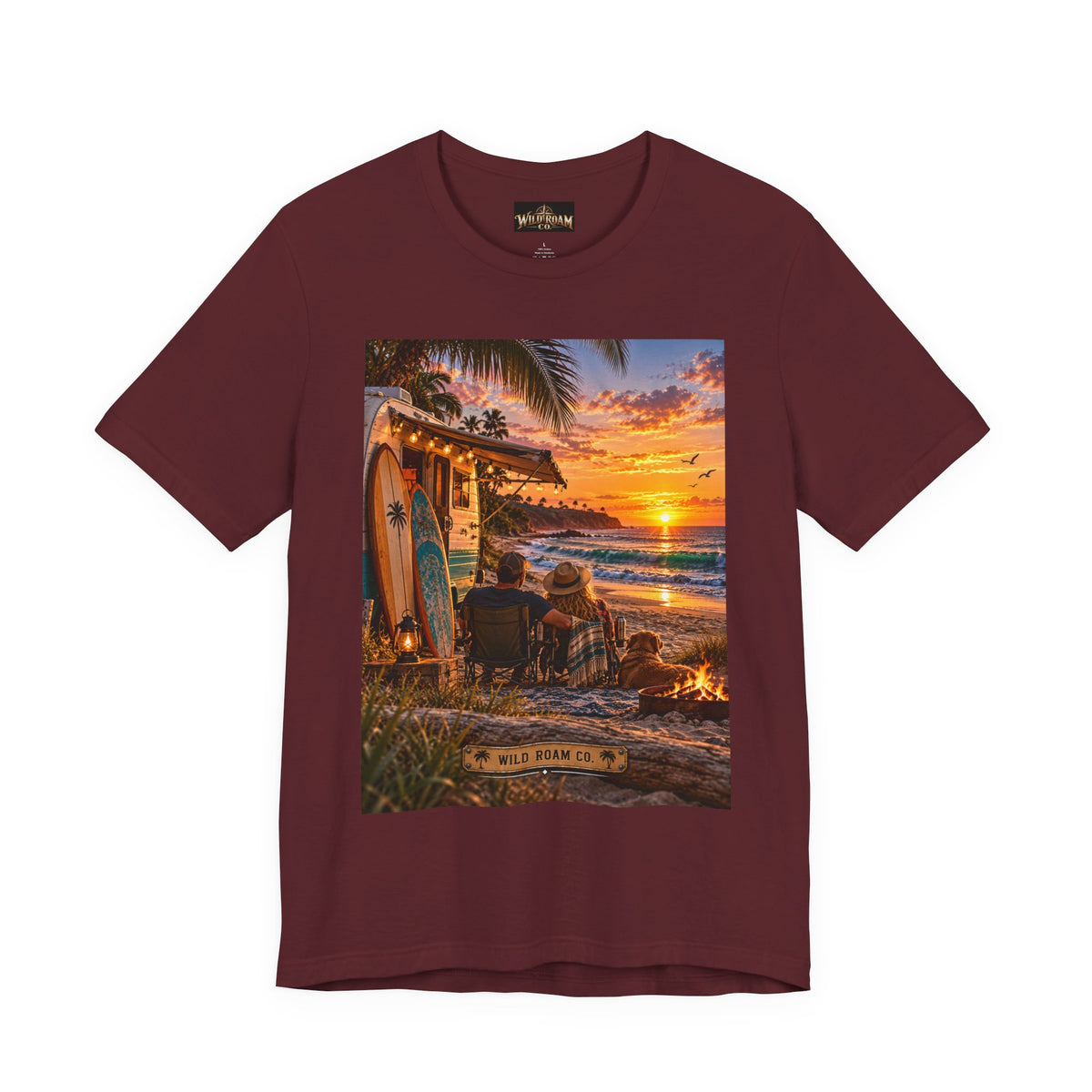 Sunset Surf Camp Tee — Beach Sunset Couple Graphic T-Shirt
